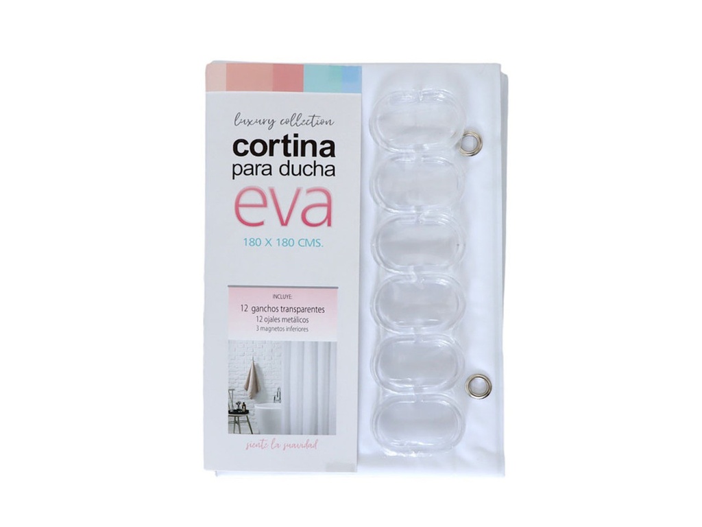 Cortina Eva Blanca P/ Baño C/ 12 Ganchos 180 x 180 cm.