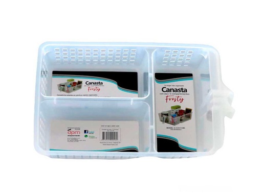 [222-10178] Canasta Frosty con Asa 3 Compartimentos 31 x 20 x 9 cm