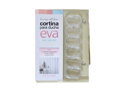[222-10084] Cortina Eva Beige P/ Baño C/ 12 Ganchos 180 x 180 cm.