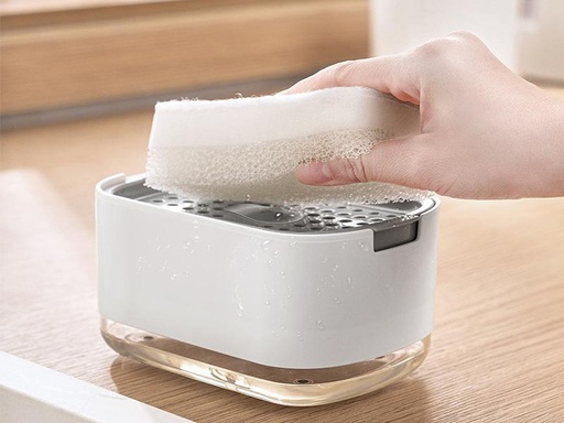 [222-10210] Porta Jabon Liquido Deluxe con Esponja 14.5 x 10 x 8.6 cm.