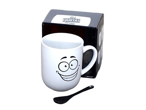 [222-10107] Taza Caritas con Cucharita en Caja 350ml.
